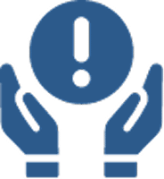 icon of two hands around a circle with an exclamation point inside of it