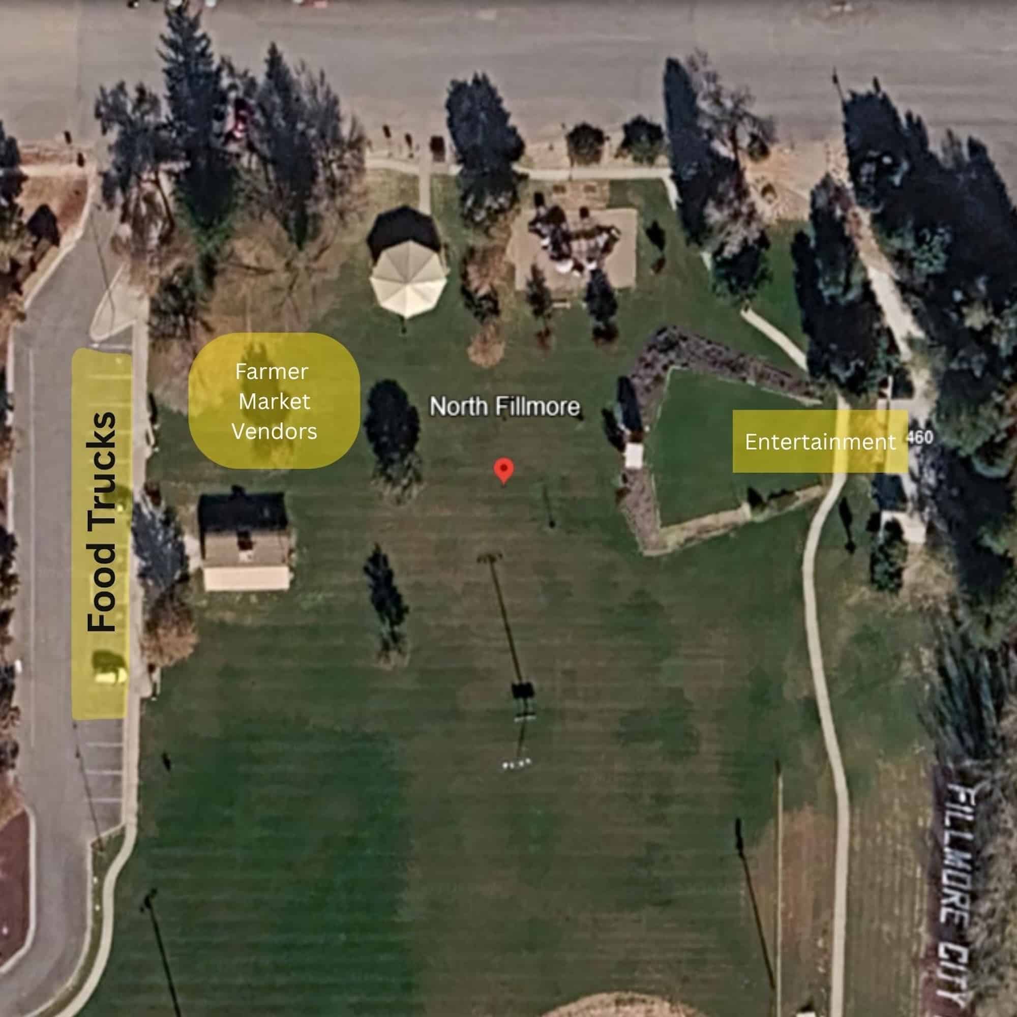 Map of Fillmore Trucks and Treasures, highlighting vendors, entertainment, and food trucks